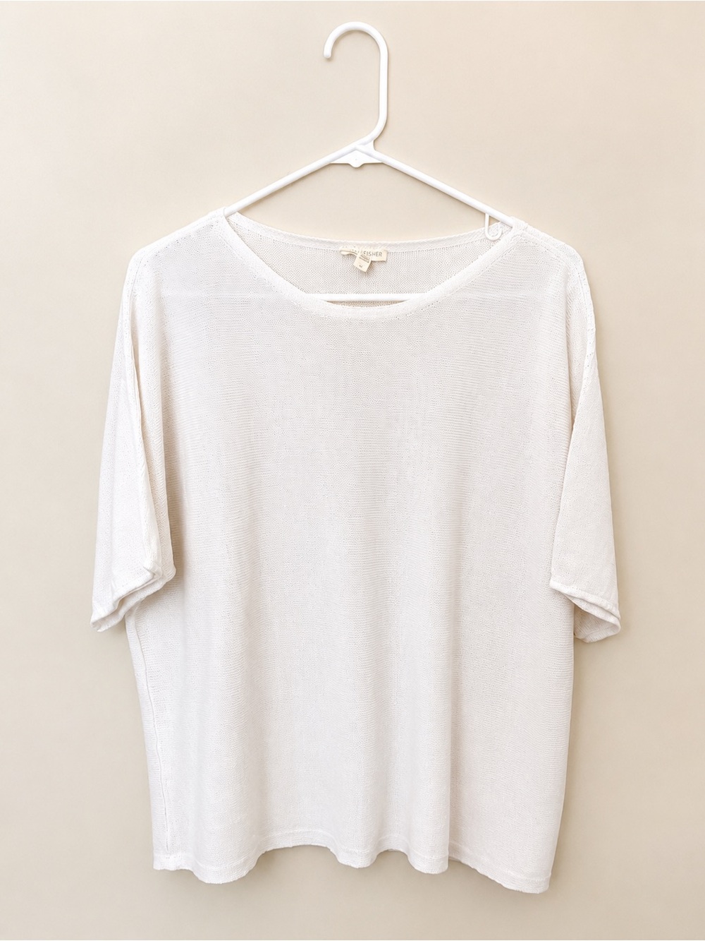 Eileen Fisher 100% Organic Linen White Knit Top 1X Relaxed Lightweight